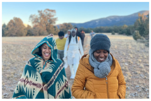 group hiking at retreat center pebble plain